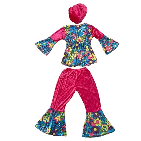 Kids Girls 1960’s Hippie Costume Flower Power Pink - Picture 3 of 6